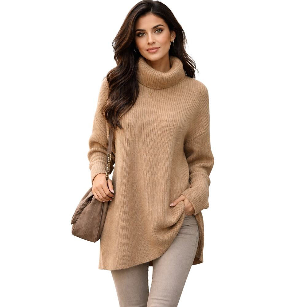 NEW WAYF Turtleneck Sweater Dress Long Sleeves Camel Size XS